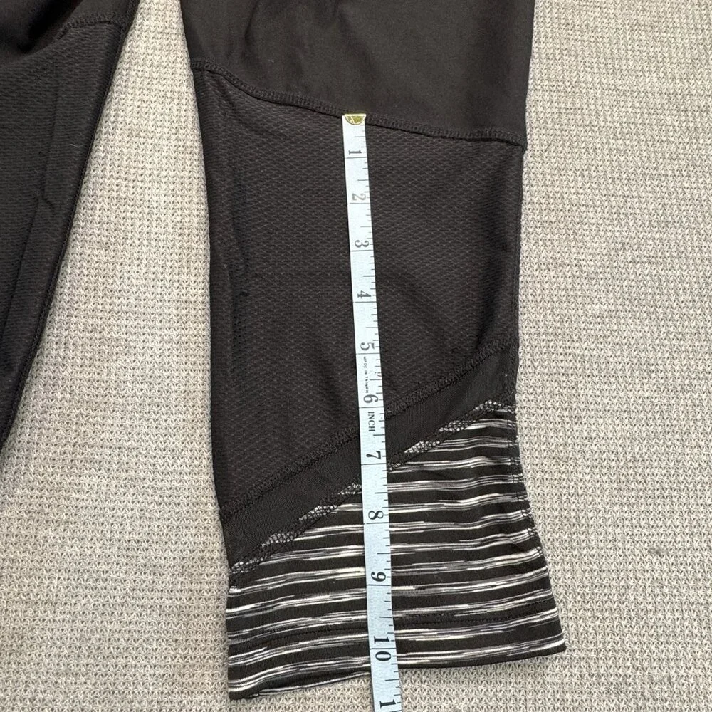 Xersion Black Striped Cropped Activewear Pants Womens Size M Stretch Yoga Mesh - Picture 15 of 16